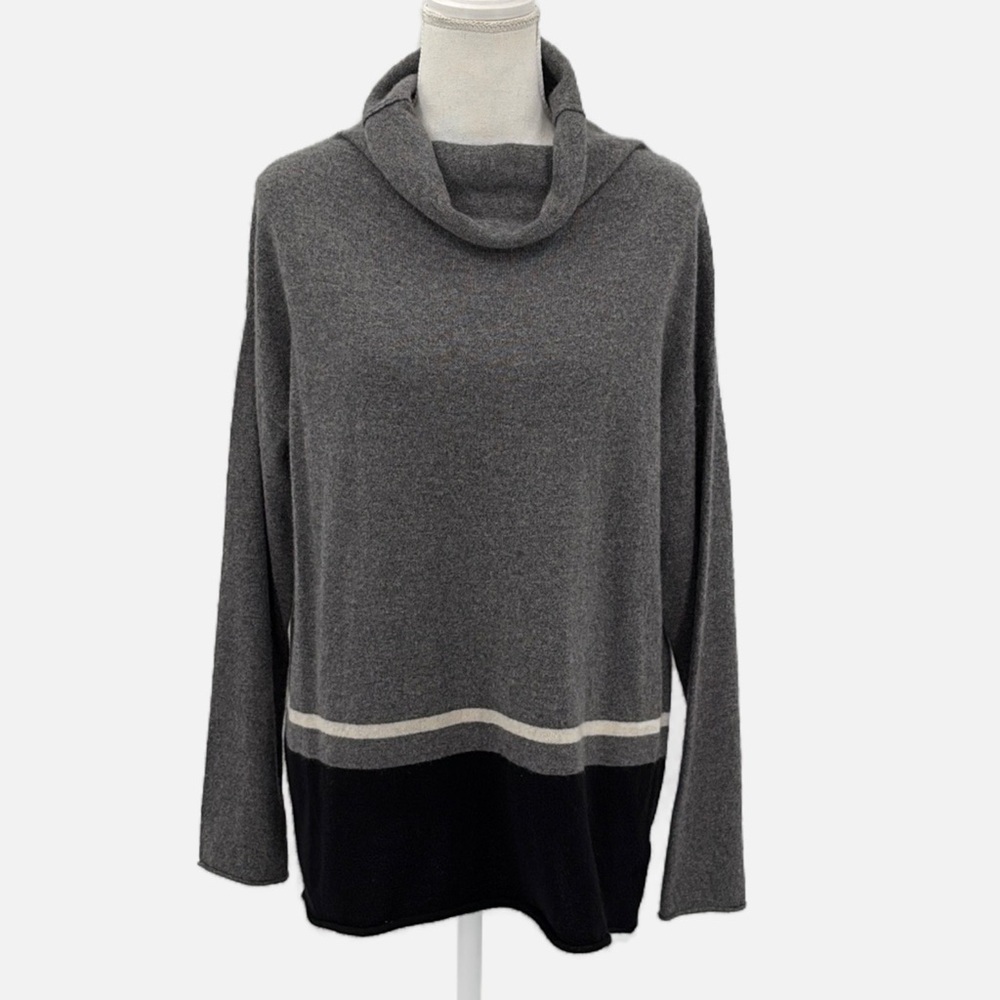 StyleMint 100% Cashmere Cowl Neck Colorblock Striped Sweater - Size Medium